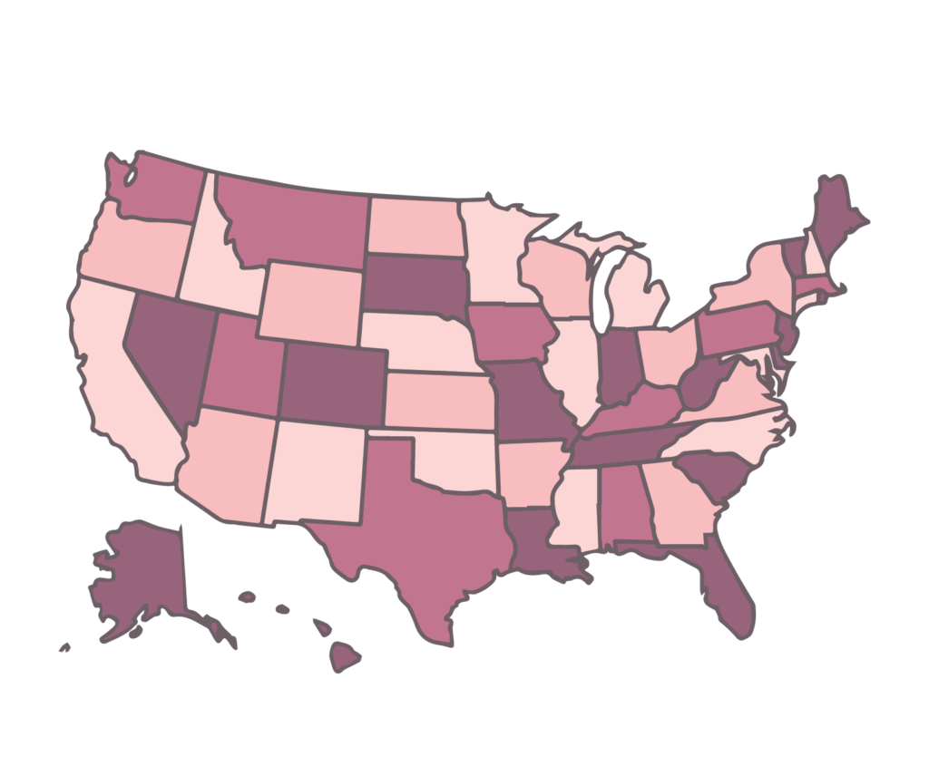 US map showing state boundaries for voter registration data resources