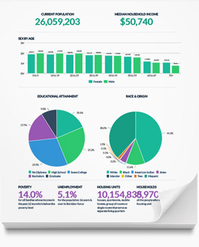 Sample Cubit starter demographic report for Texas