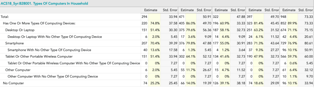 ACS table B28001 showing types of computers available in households