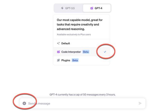 Uploading a data file in Code Interpreter using the + button