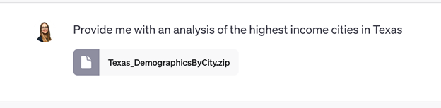Code Interpreter identifying highest income cities in Texas from Census data