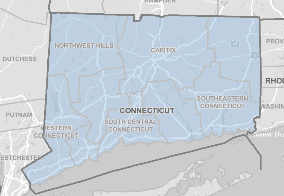 Map of 2022 Connecticut county boundaries from Census ACS data