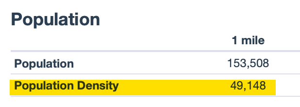 Radius report excerpt showing new population density field in people per square mile