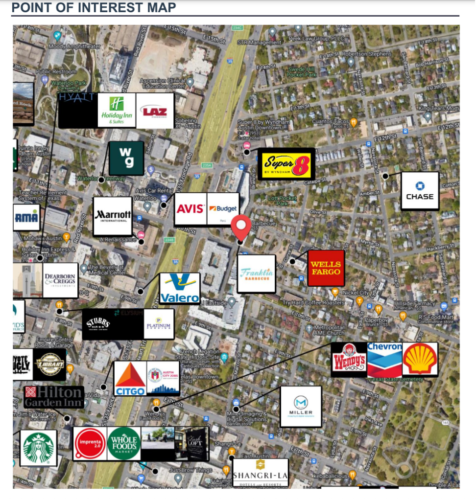Point of Interest map add-on for radius reports showing nearby businesses and locations